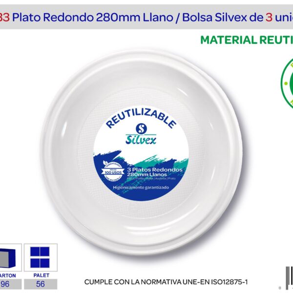 Silver 3 Platos Redondos 280mm Llanos